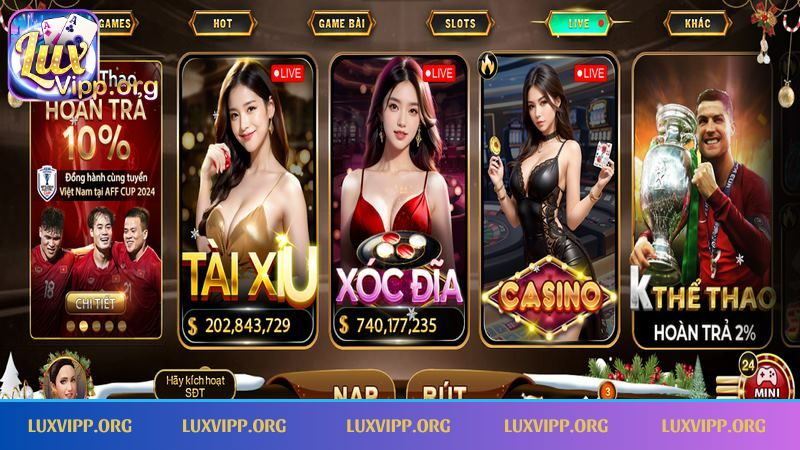 Xóc đĩa bản live siêu hot trên trang chủ Luxvip